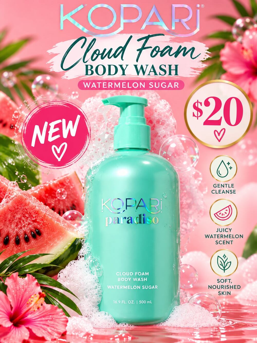 Kopari $20 Cloud Foam Body Wash Watermelon Sugar NEW